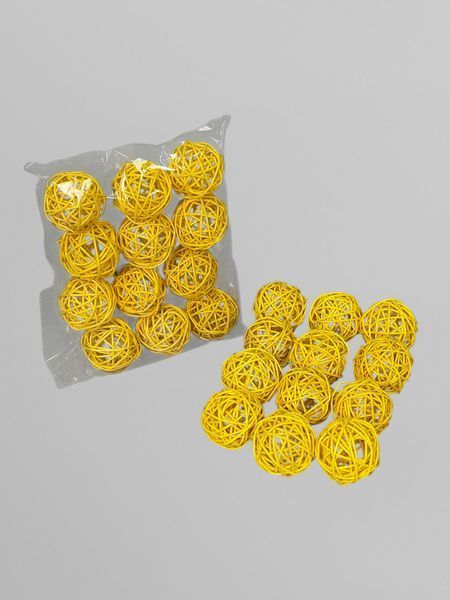 Ротанговые шарики для декора, желтый, 12 шт. С0120 фото