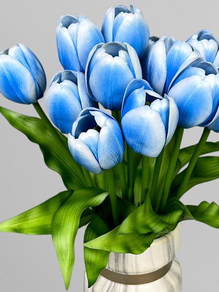 Искусственный тюльпан из латекса с одним листком, голубой, 33 см К07179 фото